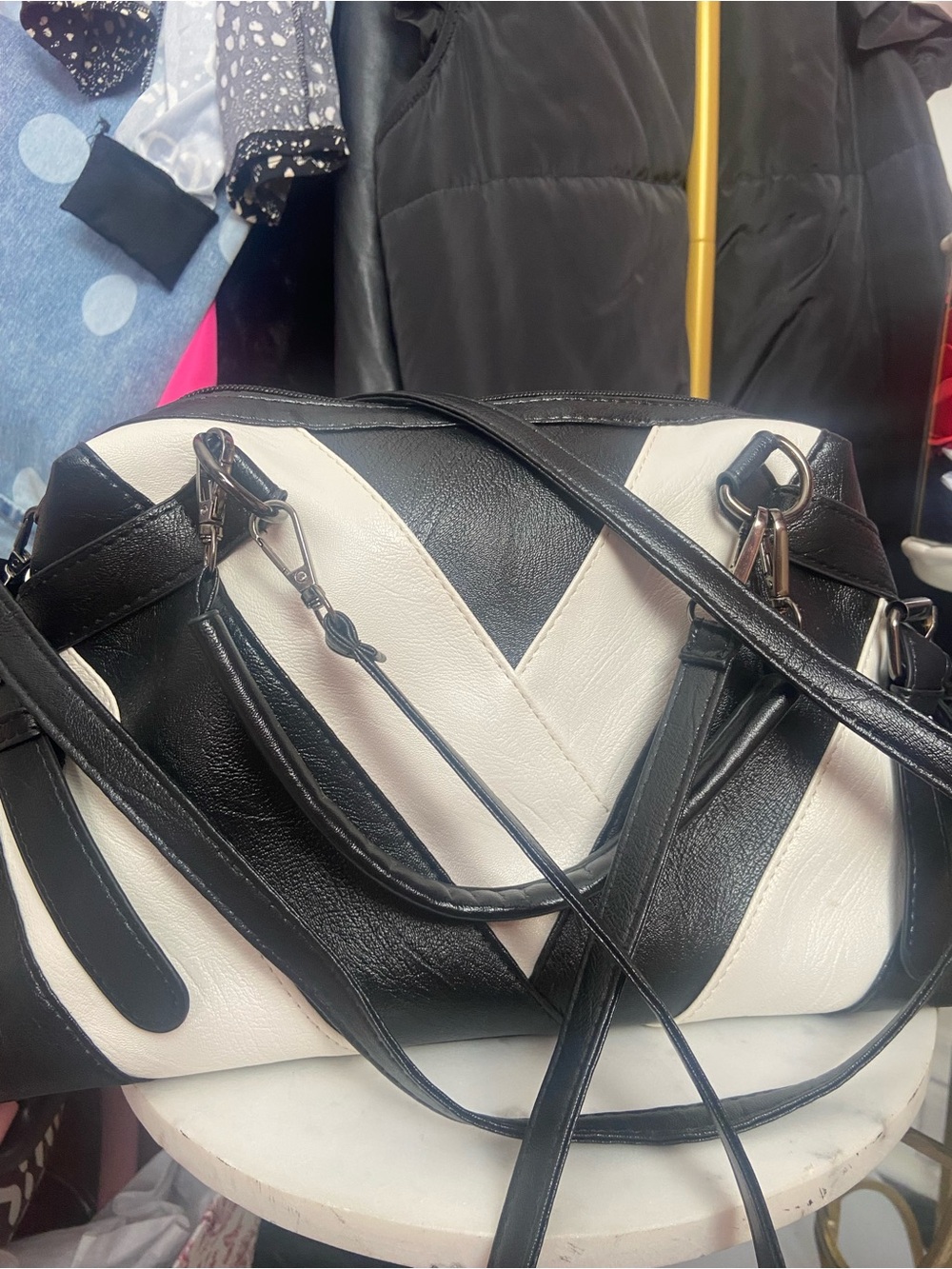 Black & White Chevron Satchel Shoulder Bag